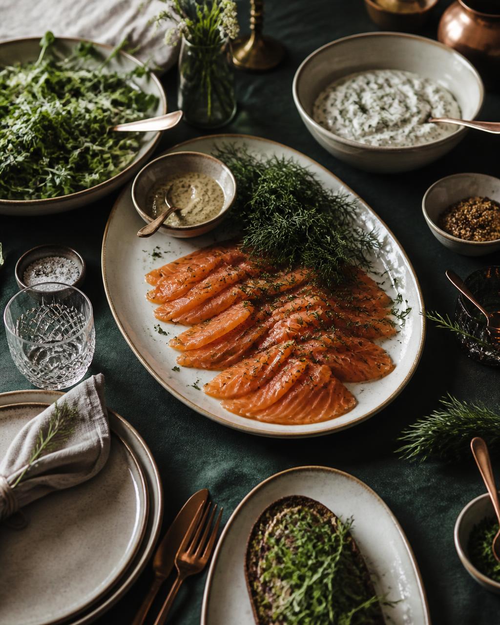 Uppdukat cateringbord med rätter från Pielen